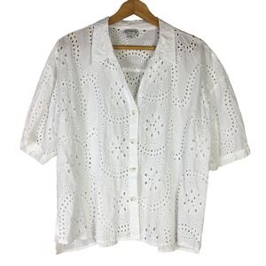 Wonderly White Eyelet‎ Cotton Button Up Shirt Top Size XL